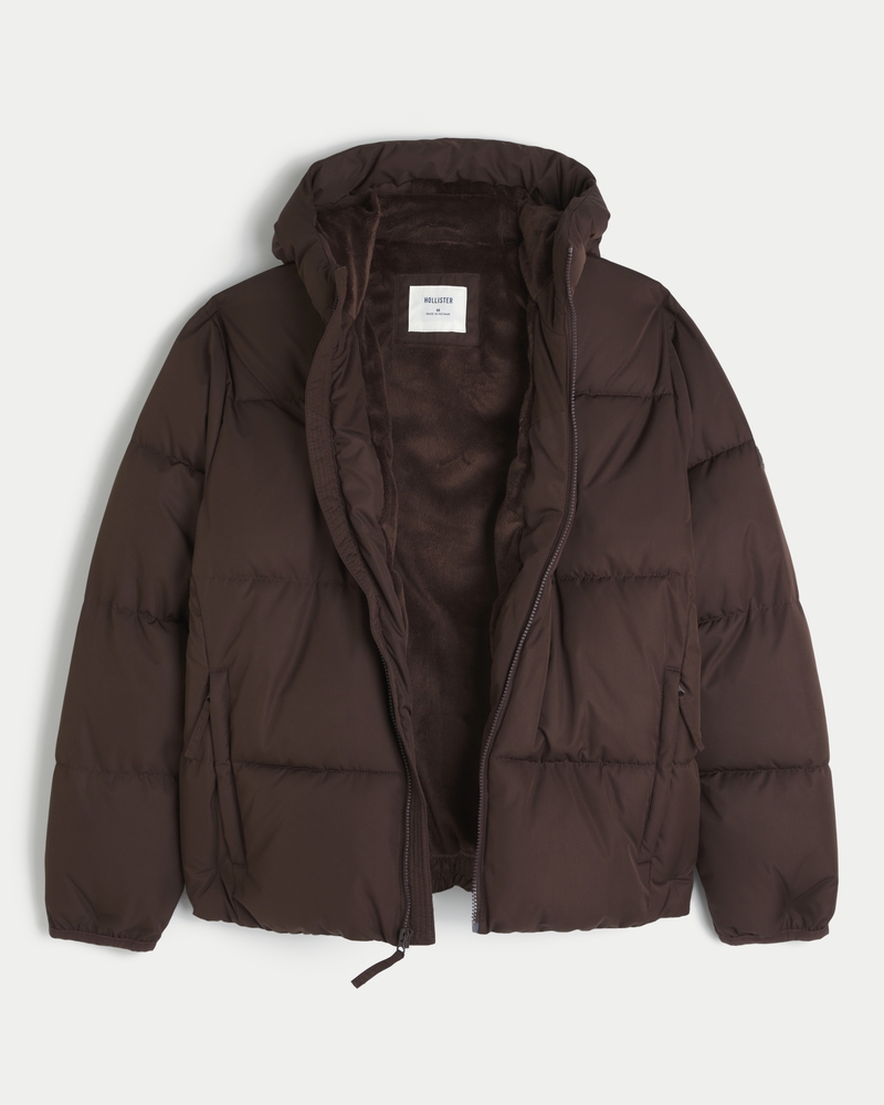 Hombres Chaqueta acolchada con capucha y forro de piel sintética