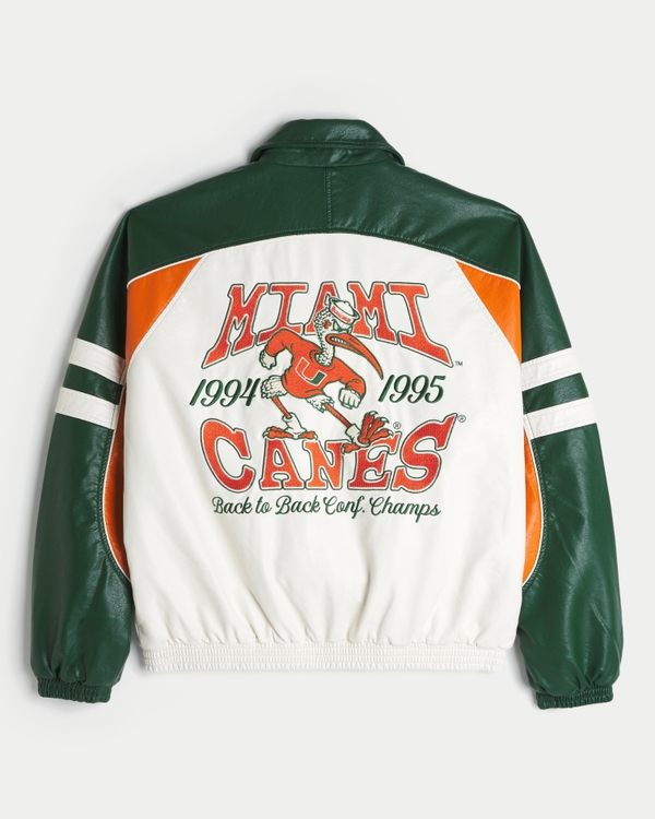 Faux Leather University of Miami Hurricanes Graphic Jacket