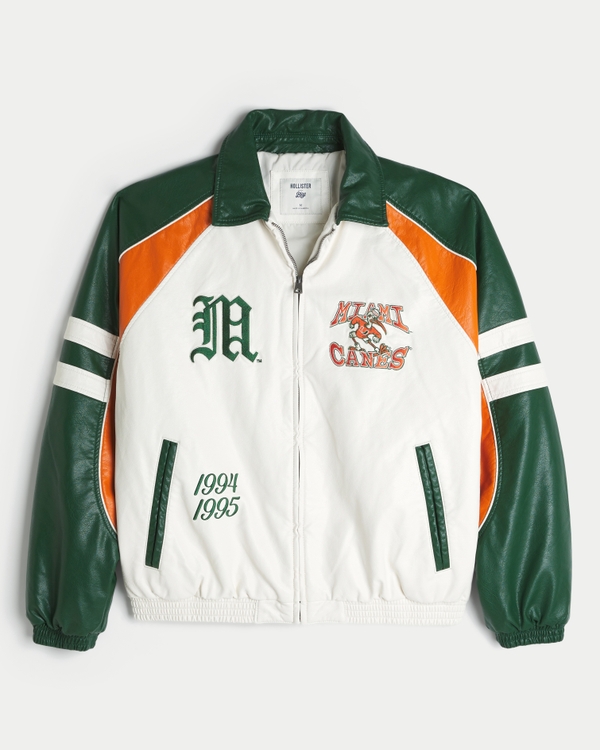 Faux Leather University of Miami Hurricanes Graphic Jacket