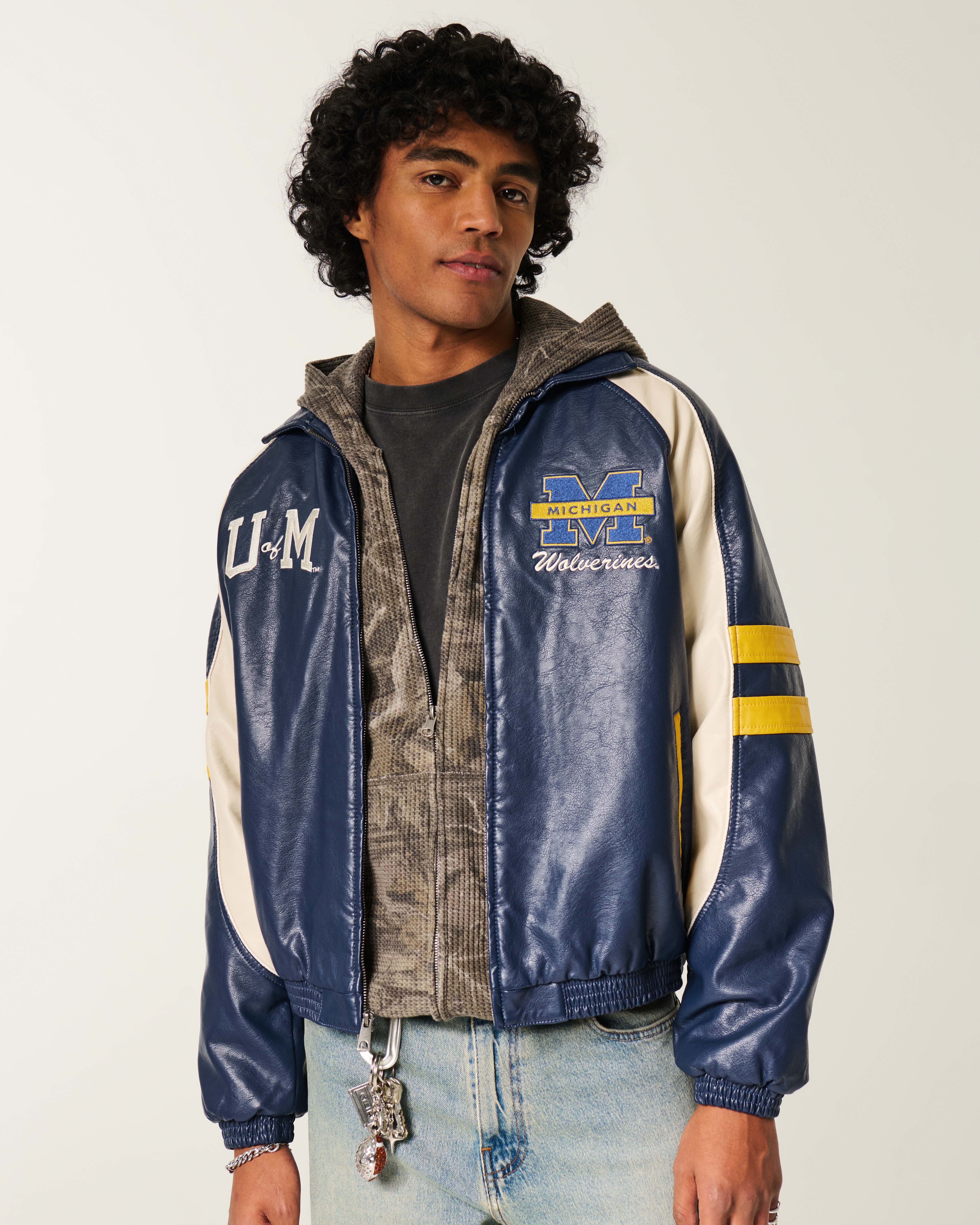 Faux Leather University of Michigan Wolverines Graphic Jacket