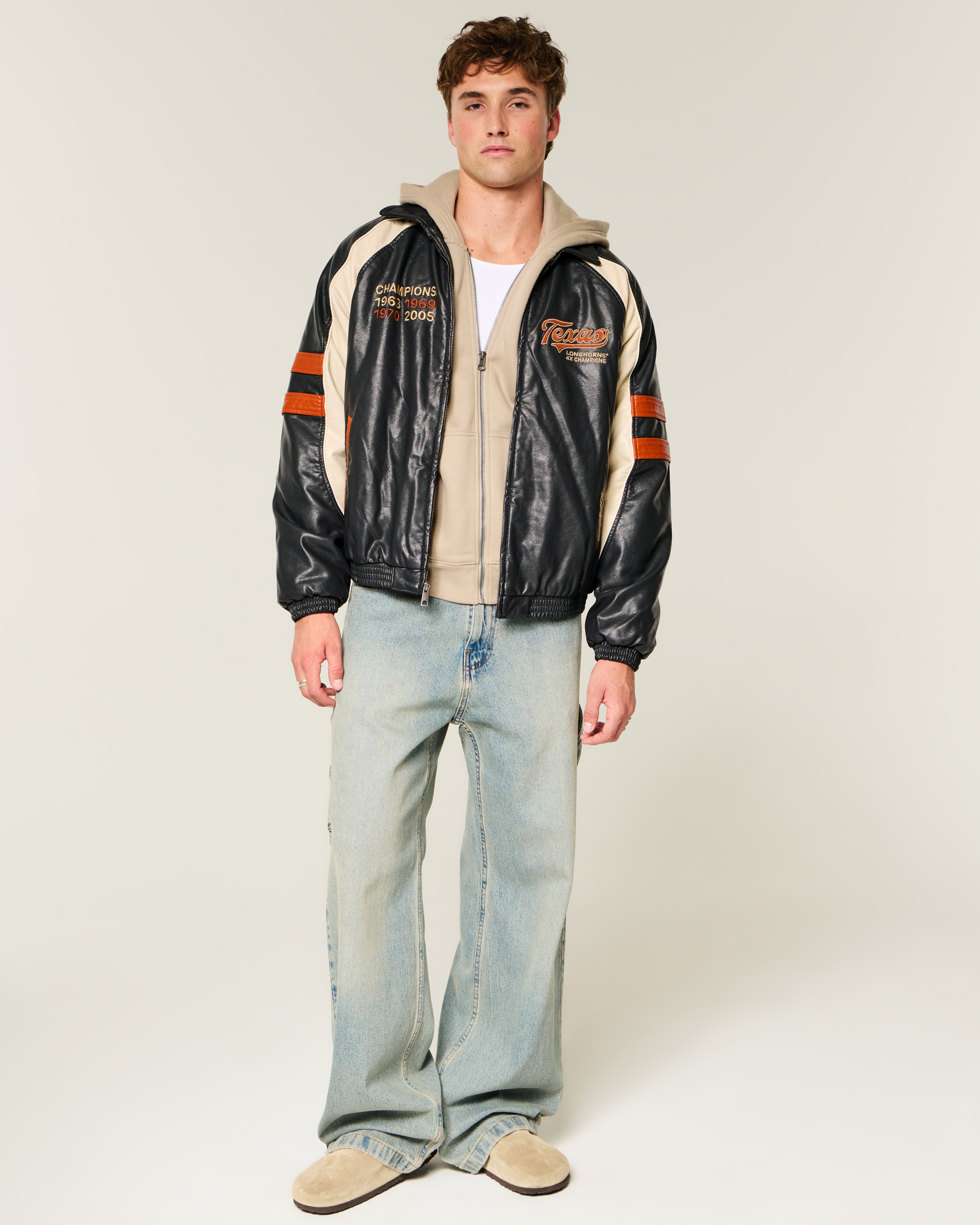 Faux Leather University of Texas at Austin Longhorns Graphic Jacket