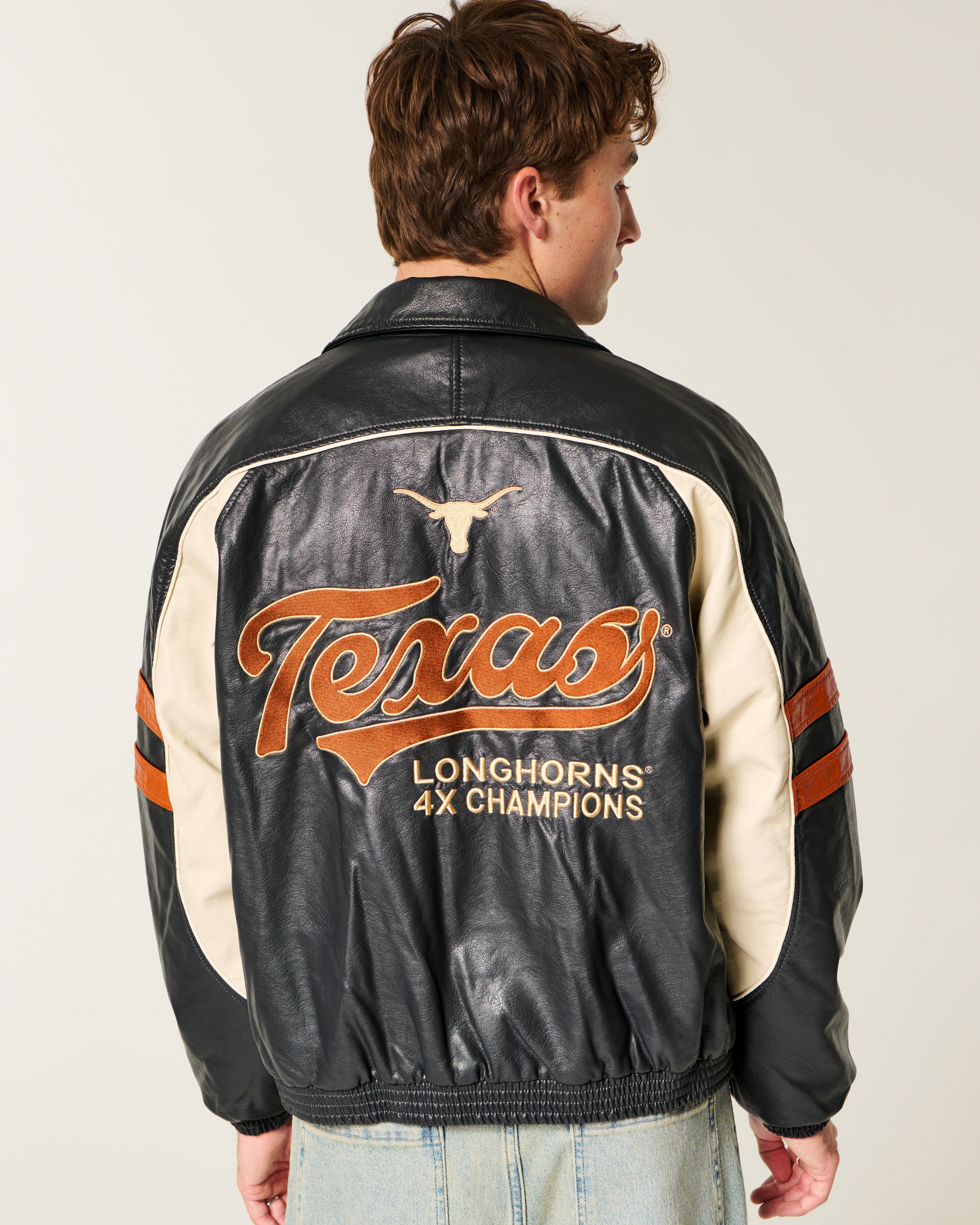 Faux Leather University of Texas at Austin Longhorns Graphic Jacket
