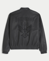 ★売約済み★ HOLLISTER ホリスター.ダークブラウン 本革 ジャケット メンズ フェイクレザー・ハリウッドグラフィックジャケット | メンズ