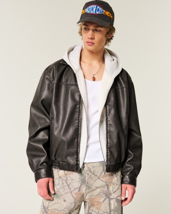 Vegan Leather Jacket, Black view 1
