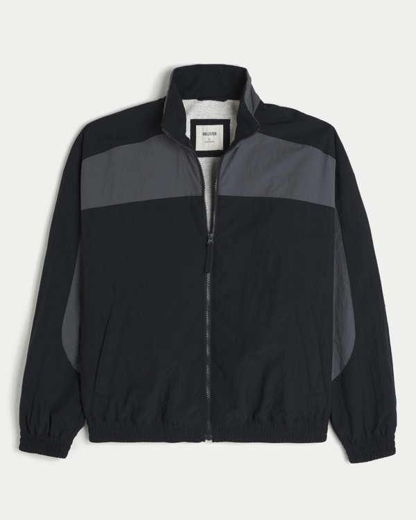 Fleece-Lined Windbreaker Jacket, Black view 1