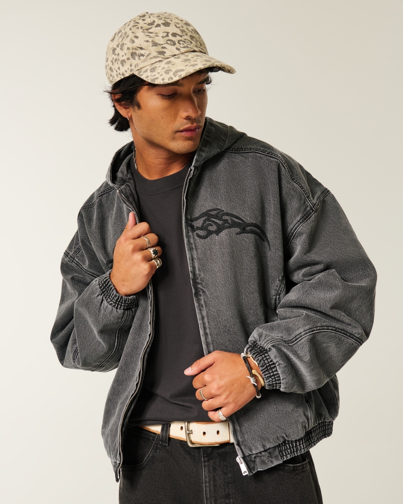 Mens Jackets Hollister Check Jacket Men's Denim Zip-Up Skater