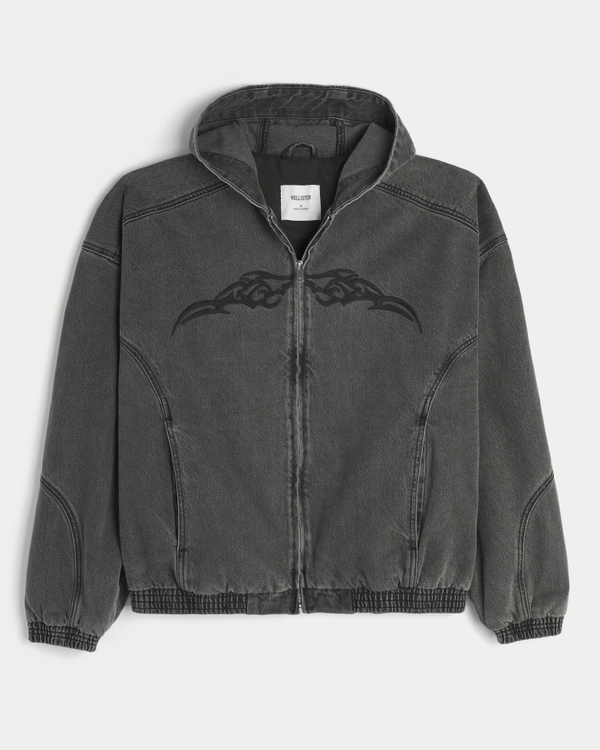 Denim Zip-Up Skater Jacket, Washed Black view 1