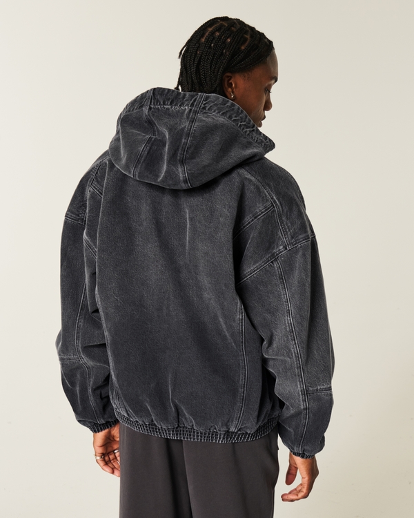 Denim Zip-Up Skater Jacket, Washed Black view 2