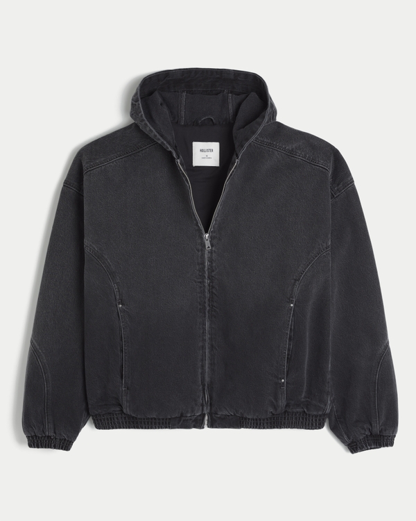 Denim Zip-Up Skater Jacket, Washed Black view 1