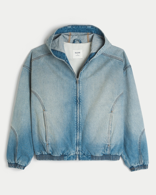 Denim Zip-Up Skater Jacket, Washed Medium view 1