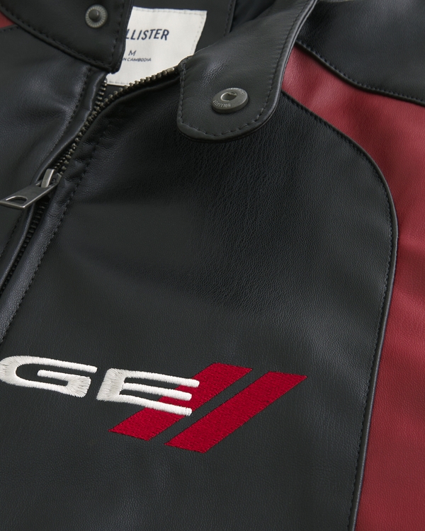 Faux Leather Dodge Graphic Jacket, Black view 2