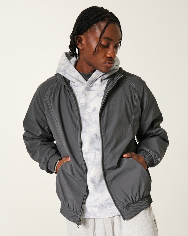 Hooded Windbreaker Jacket, Dark Gray view 2