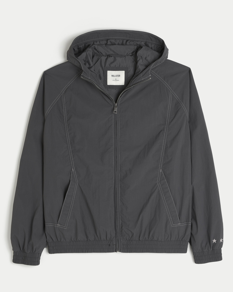 Hollister ブラック レインコートS Men's Hooded Windbreaker Jacket | Men's Jackets & Coats