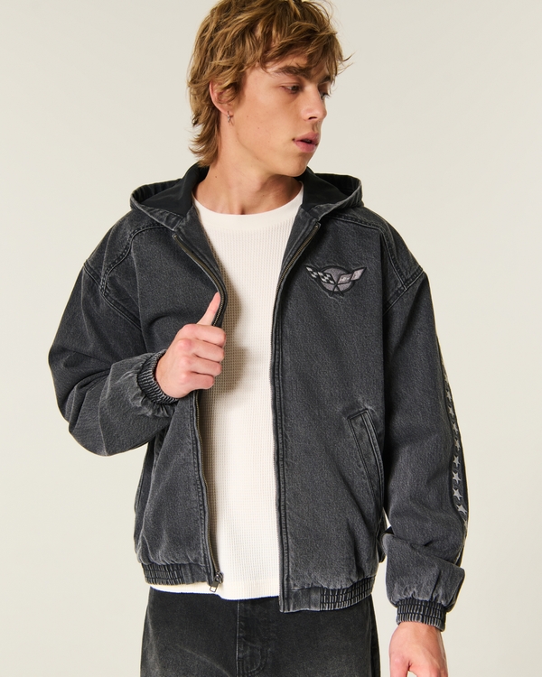 Twill Corvette Graphic Jacket, Washed Black view 1