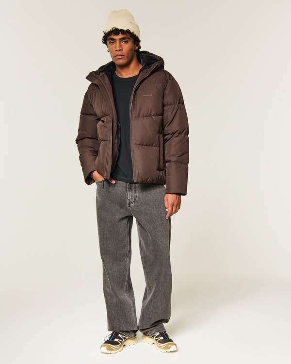 Hollister Feel Good Faux Fur-Lined Puffer Jacket, Dark Brown view 2