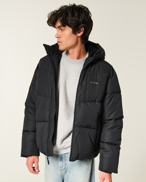Hollister Feel Good Faux Fur-Lined Puffer Jacket, Black view 1