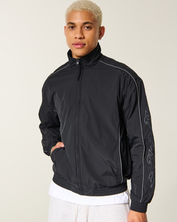Flame Graphic Windbreaker, Black view 1