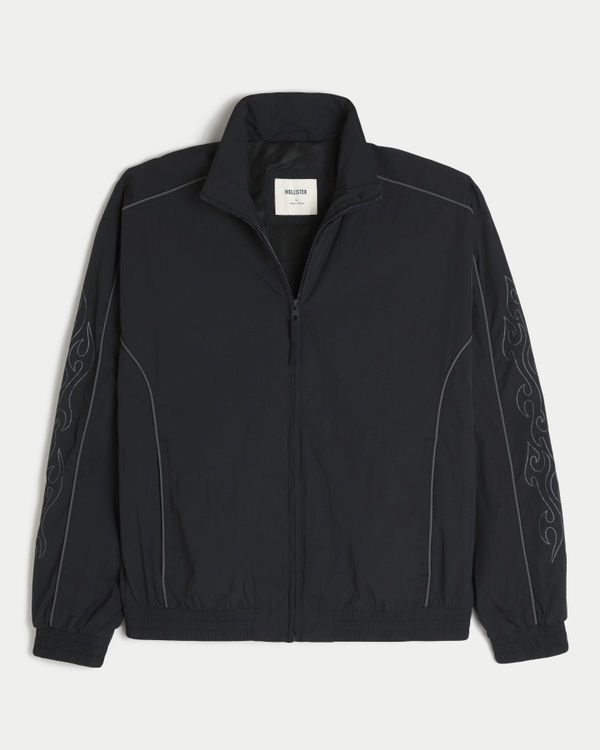 Flame Graphic Windbreaker, Black view 1