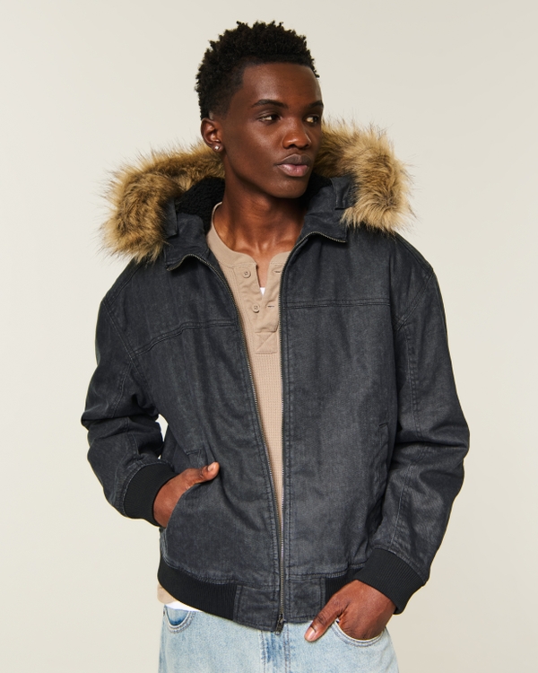 Hooded Faux Fur Trim Jacket