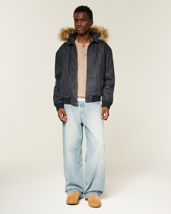 Hooded Faux Fur Trim Jacket, Black view 2