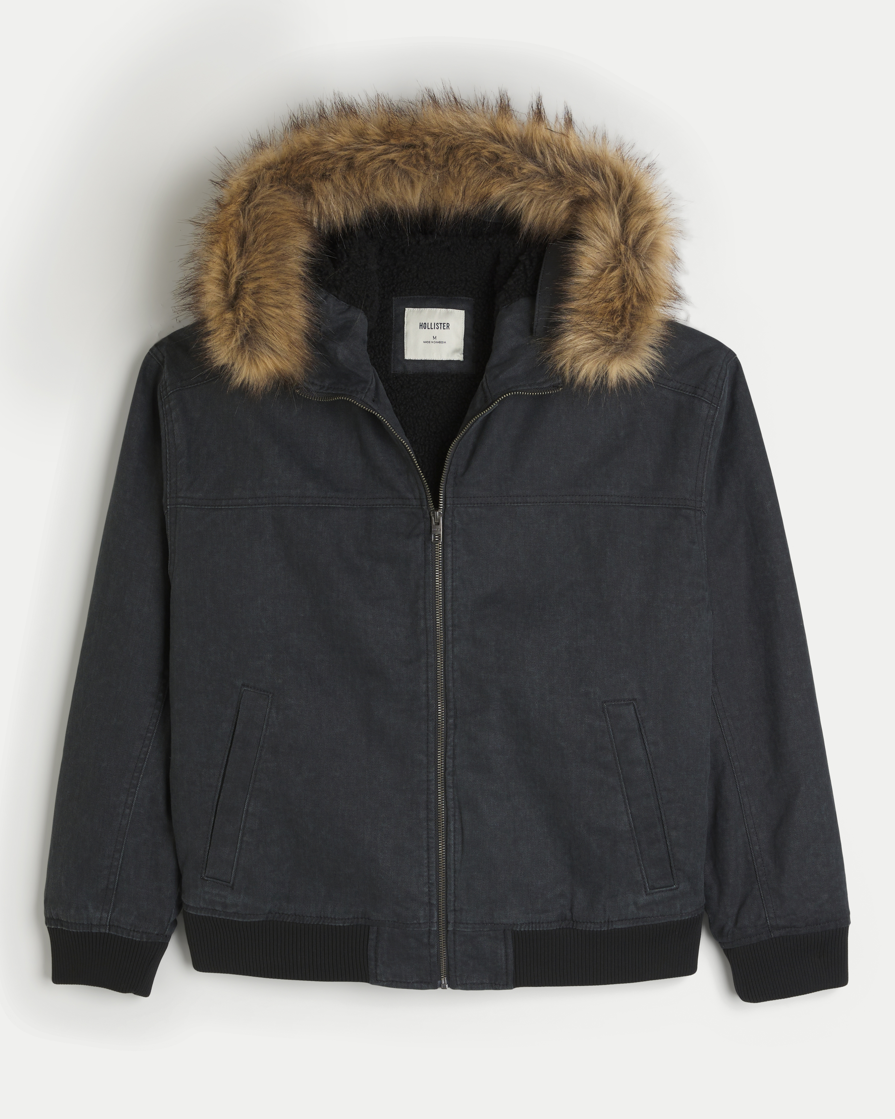Hooded Faux Fur Trim Jacket
