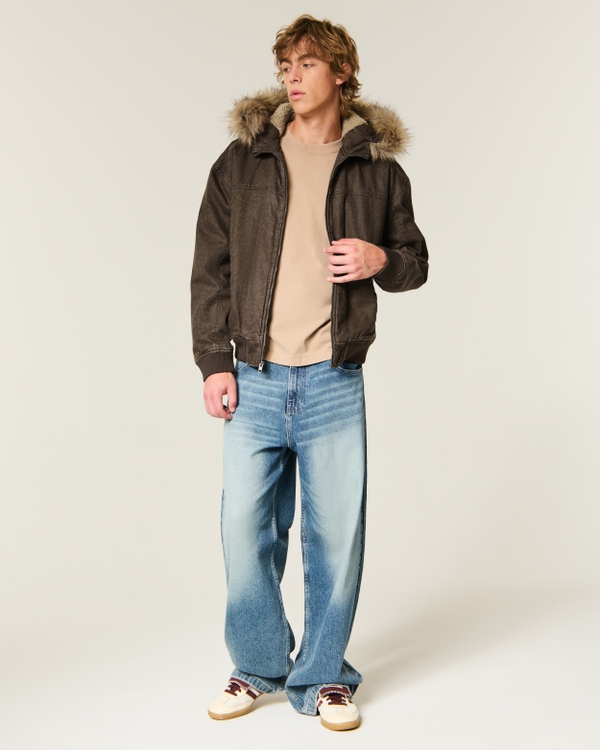 Hooded Faux Fur Trim Jacket, Dark Brown view 2