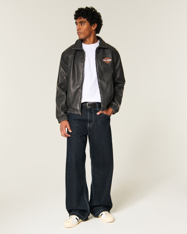 Faux Leather Harley-Davidson Graphic Jacket, Charcoal view 2