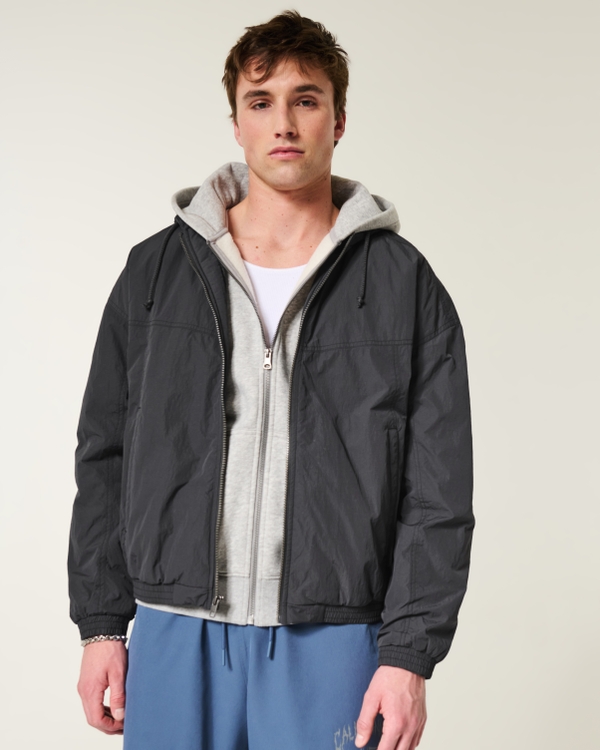 Hooded Zip-Up Skater Jacket, Black view 1