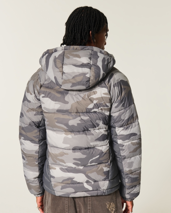 Hooded Camo Puffer Jacket, Gray Camo view 2