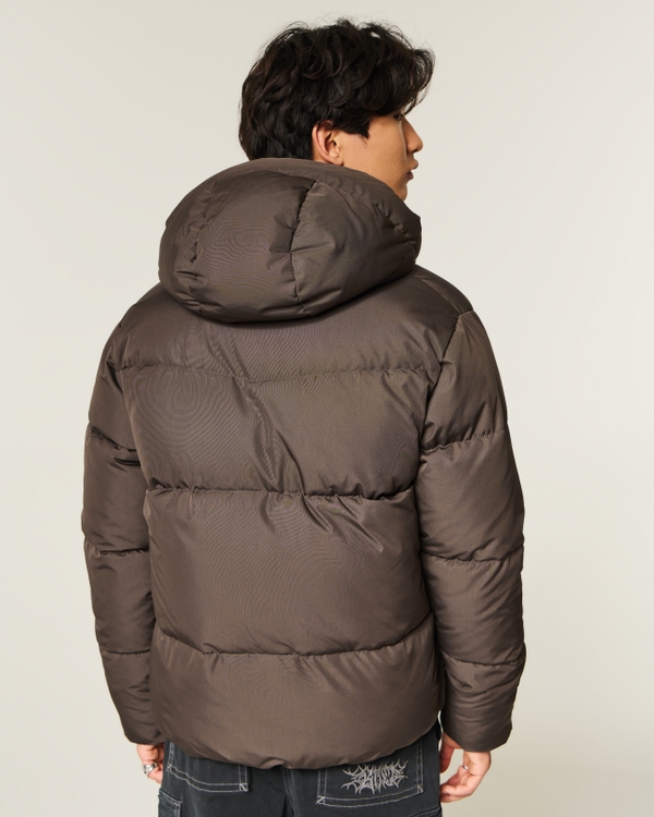 Faux Fur-Lined Puffer Jacket, Brown view 2