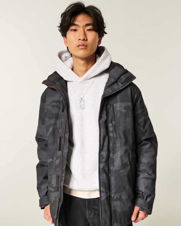 Hooded Camo Zip-Up Parka, Black Camo view 1