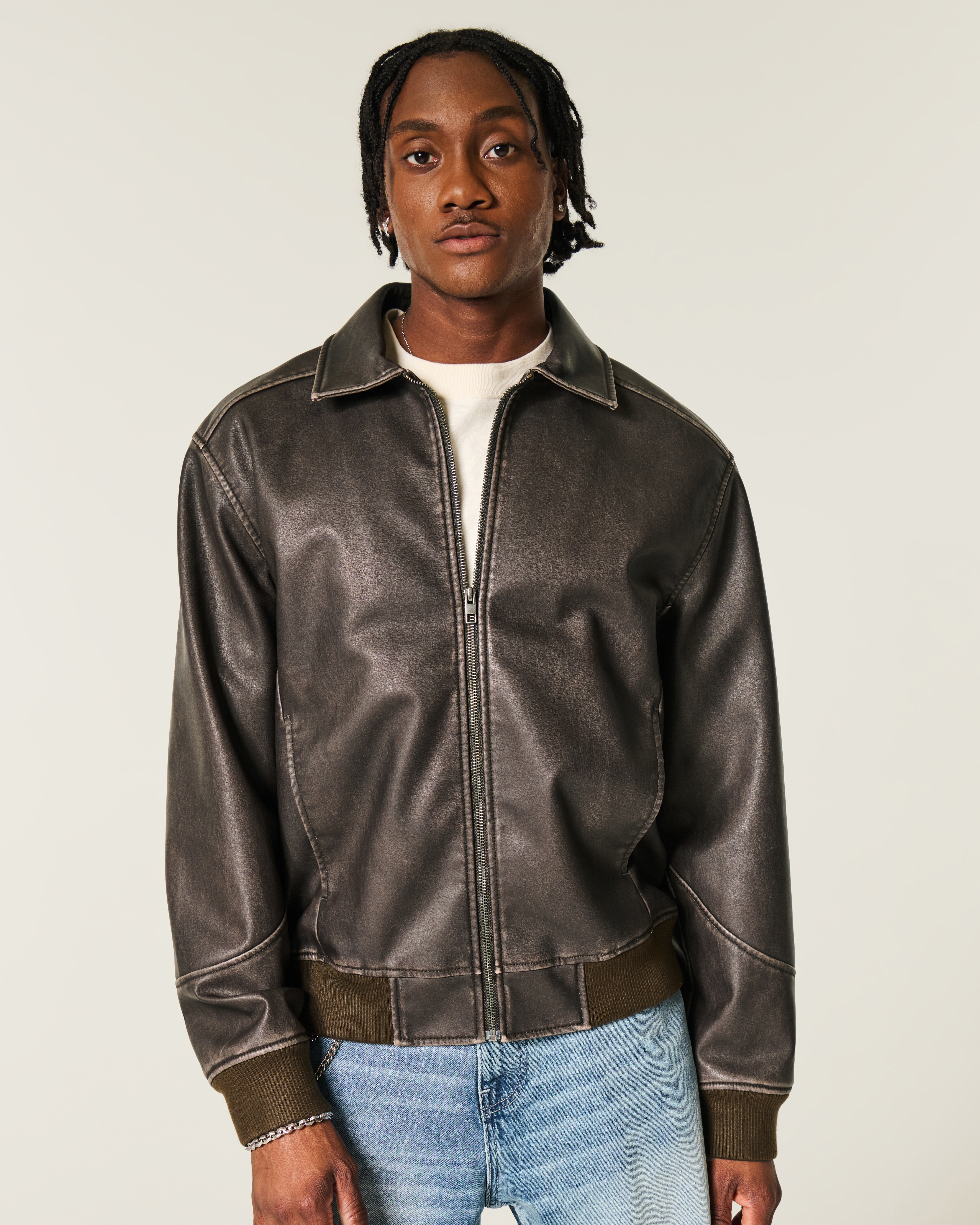 Faux Leather Harrington Jacket
