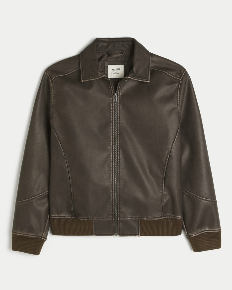 Men's Faux Leather Harrington Jacket | Men's Jackets & Coats