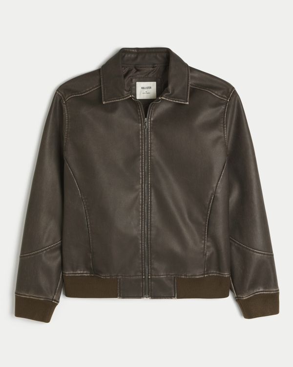 Men's Faux Leather Harrington Jacket | Men's Jackets & Coats