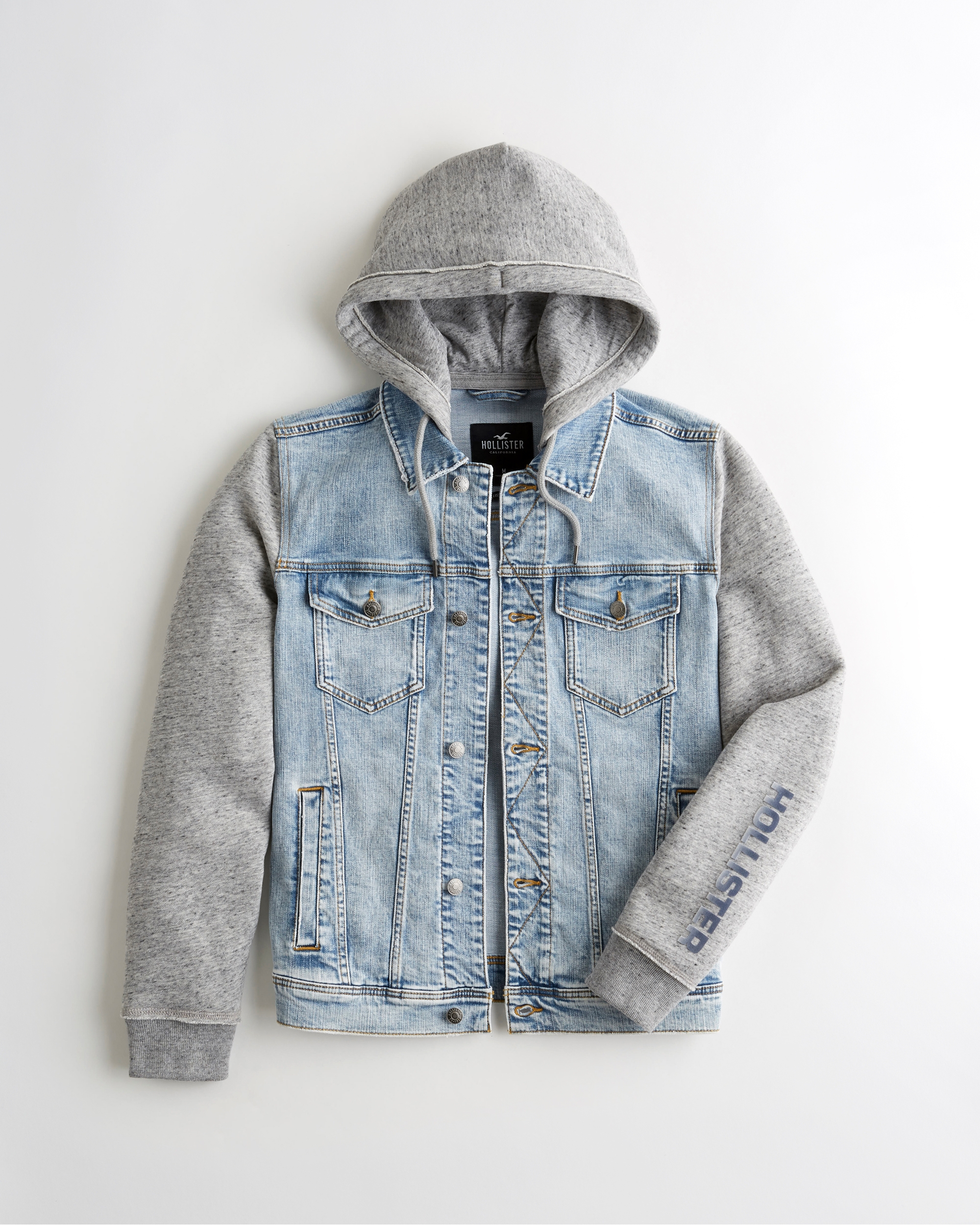 stretch hooded denim jacket hollister