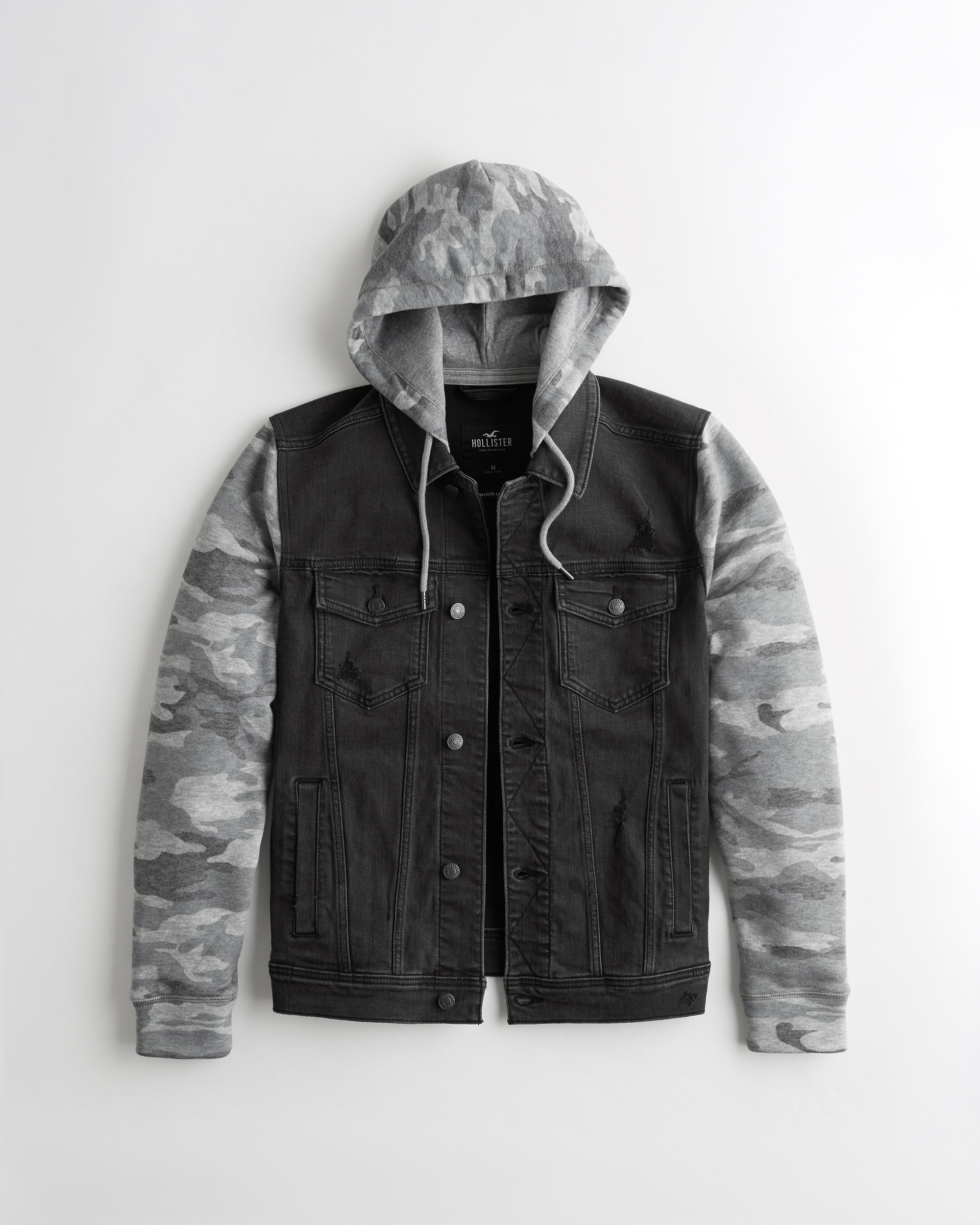 denim jacket with grey hood