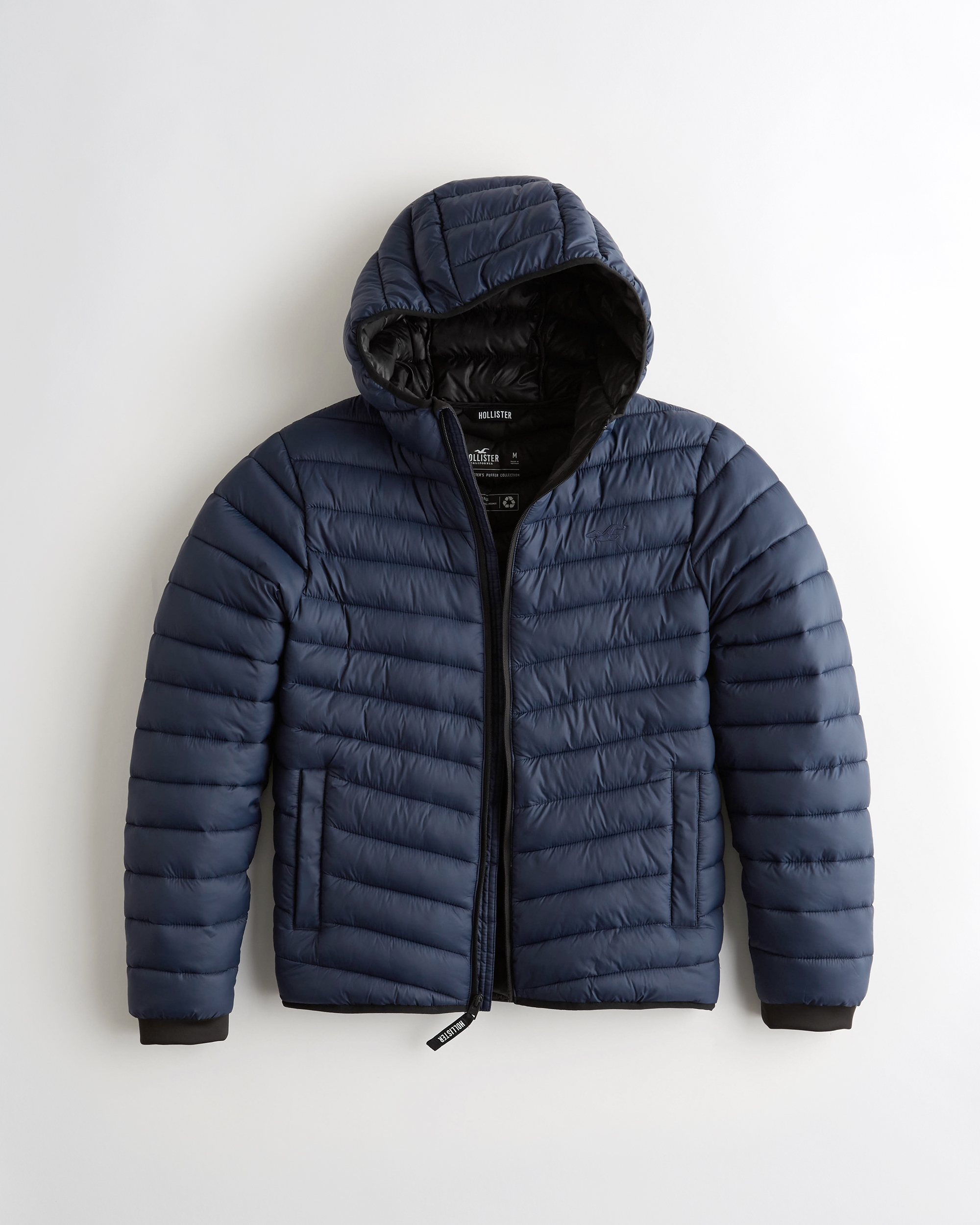 light blue puffer jacket with fur hood