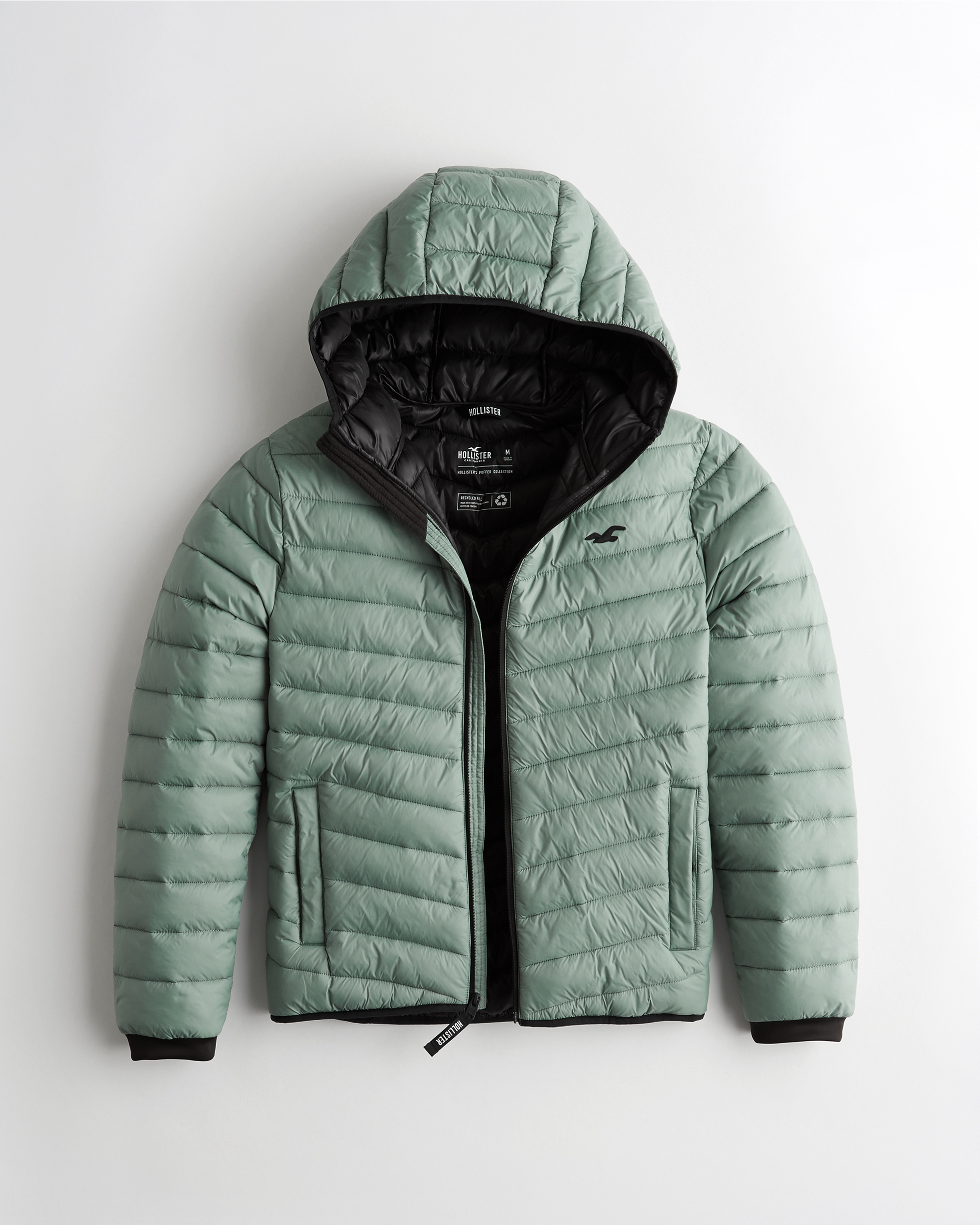 hooded puffer jacket hollister