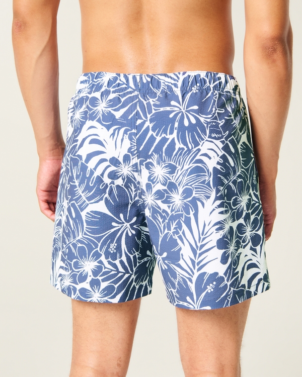 Seersucker Vacation Swim Trunks, Navy Floral view 2