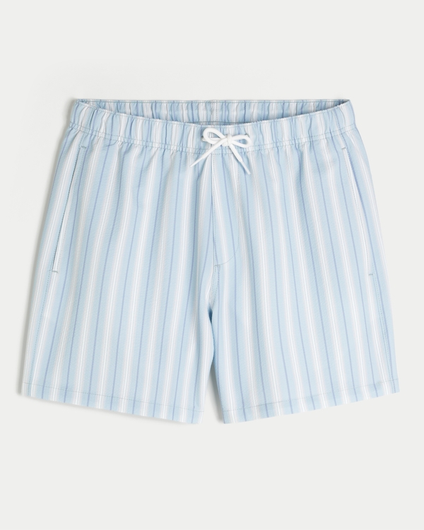 Seersucker Vacation Swim Trunks, Light Blue Stripe view 1