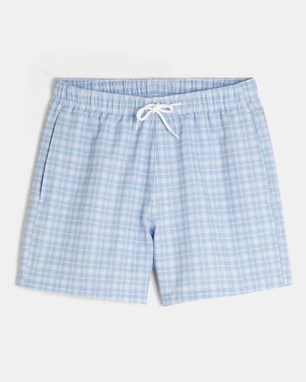 Seersucker Vacation Swim Trunks, Light Blue Plaid view 2