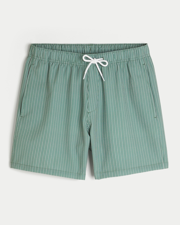 Seersucker Vacation Swim Trunks, Dark Green Stripe view 1