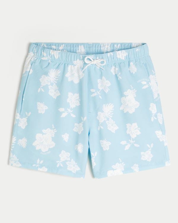 Seersucker Vacation Swim Trunks, Mint Floral view 1