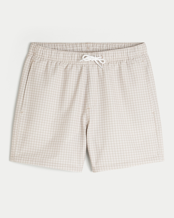 Seersucker Vacation Swim Trunks, Tan Plaid view 1