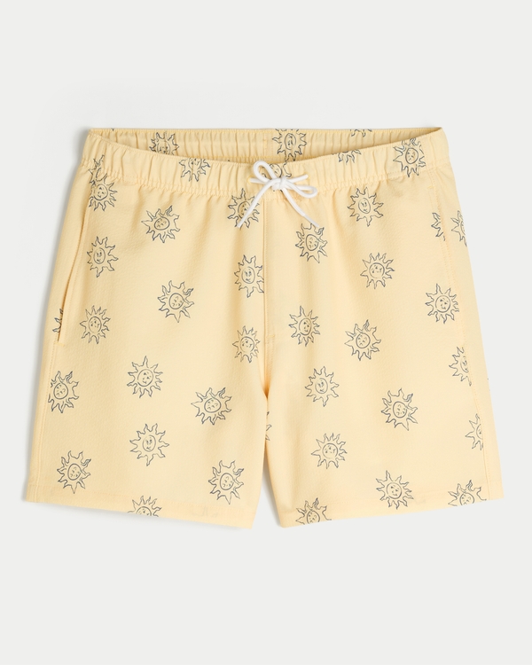 Seersucker Vacation Swim Trunks, Yellow Print view 1