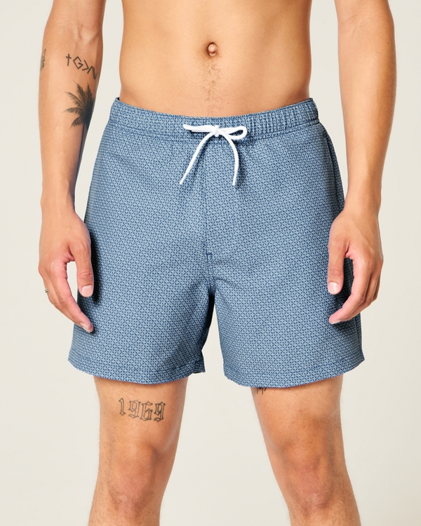 Seersucker Vacation Swim Trunks, Blue Pattern view 1