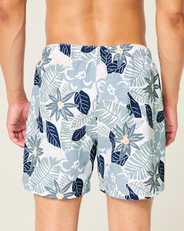 Seersucker Vacation Swim Trunks, Slate Floral view 2