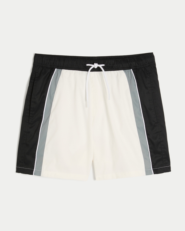 Sport Mid-Thigh Swim Trunks, White Pattern view 1