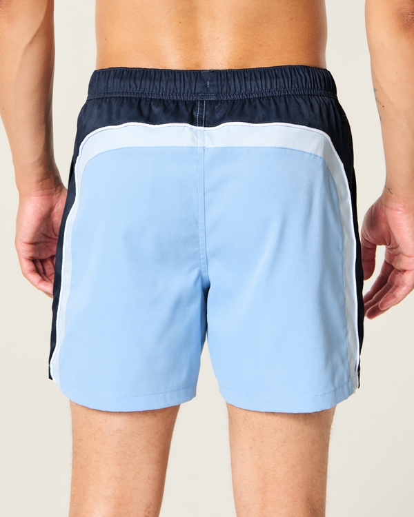 Sport Mid-Thigh Swim Trunks, Blue Pattern view 2