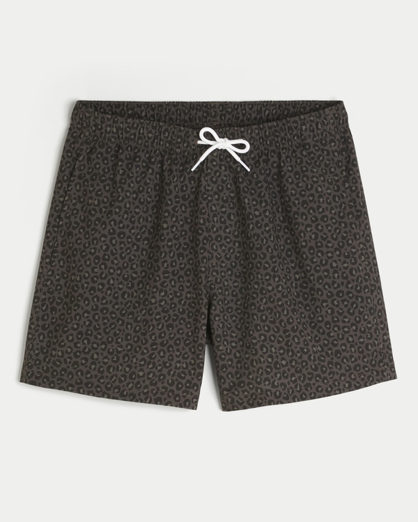 Vacation Swim Trunks, Dark Brown Print view 1
